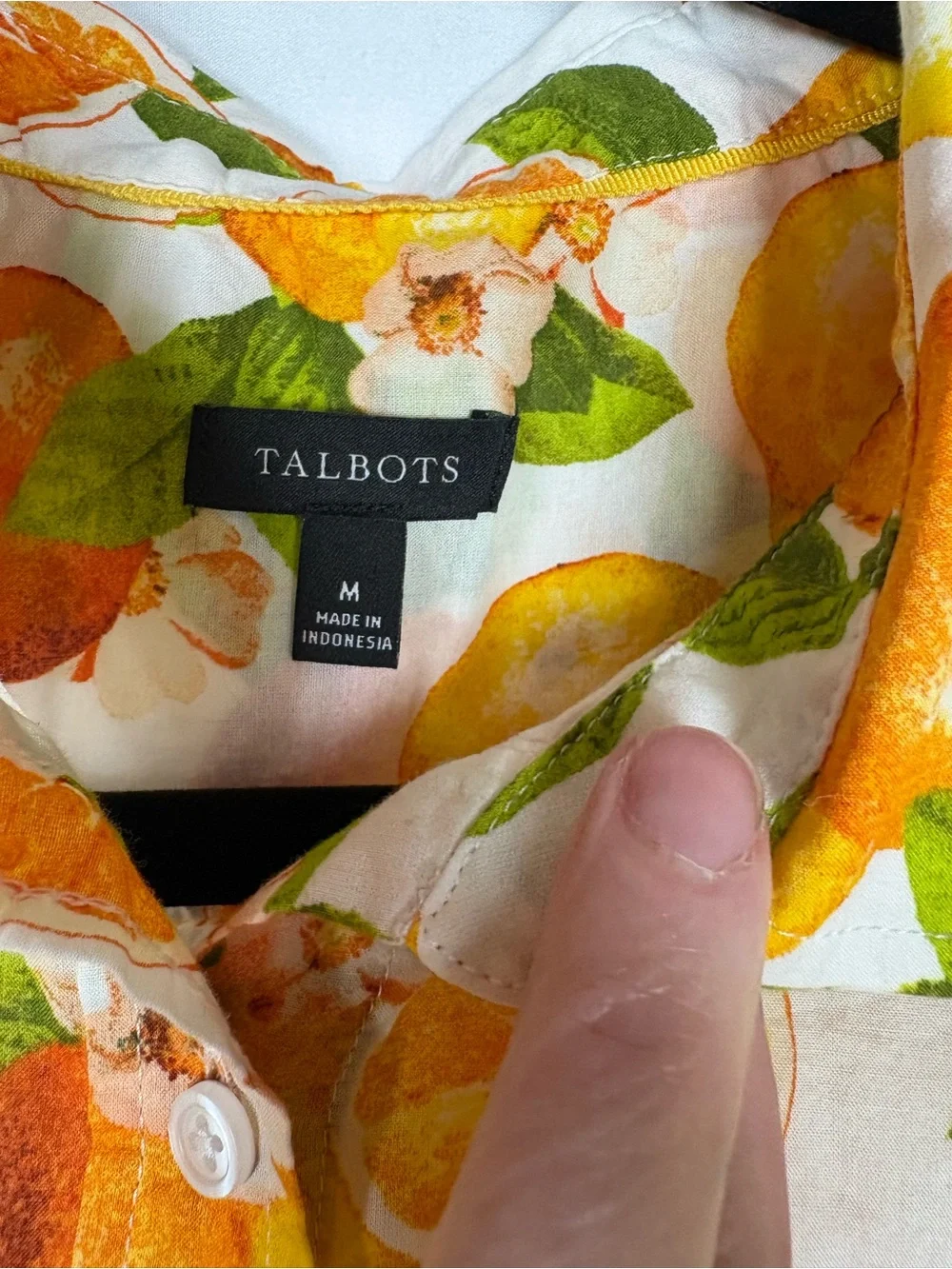 Talbots White Button-Down Shirt with Orange Citrus Print - Picture 3 of 6